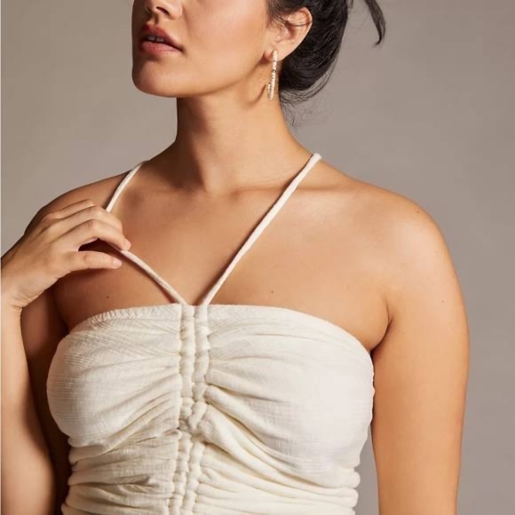NWT ANTHROPOLOGY PILCRO PLUS 3X Ruched Ribbed Halter Ivory CamisoleCotton - Picture 4 of 5